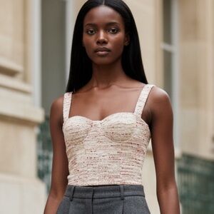 NWOT Aqua SZ L beige/red/pink/gold metallic tweed bustier w/rear exposed zipper